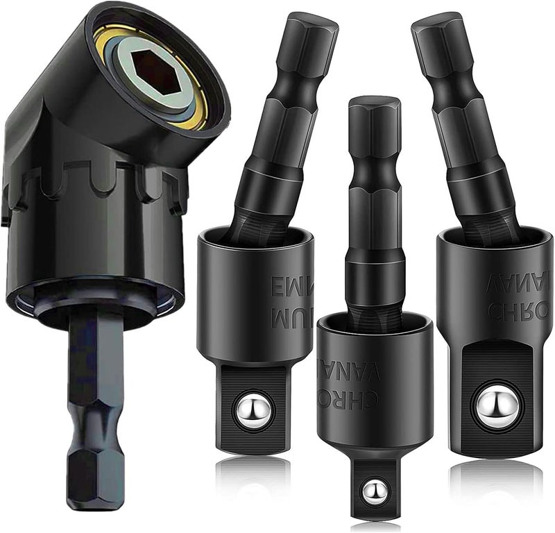 CIGOTU Right Angle Drill Adaptor,4-in-1 Impact Drill Bit Extension,360° Rotatable 1/4 3/8 1/2" Impact Grade Socket Adapter Set,105 Degree Angle Screwdriver Drill Bit for Household Workplace Industry - Image 1